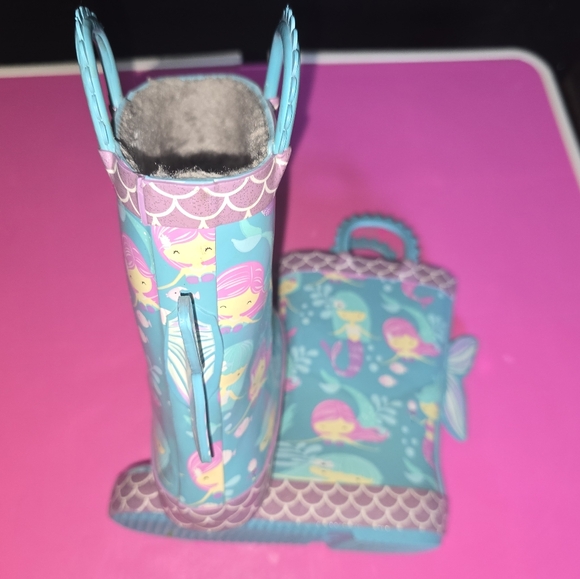 Mermaid Wellies Gray Fleece Lined Rain Boots w/easy-on handles ✨️ Trim, 9/10 - Picture 13 of 15